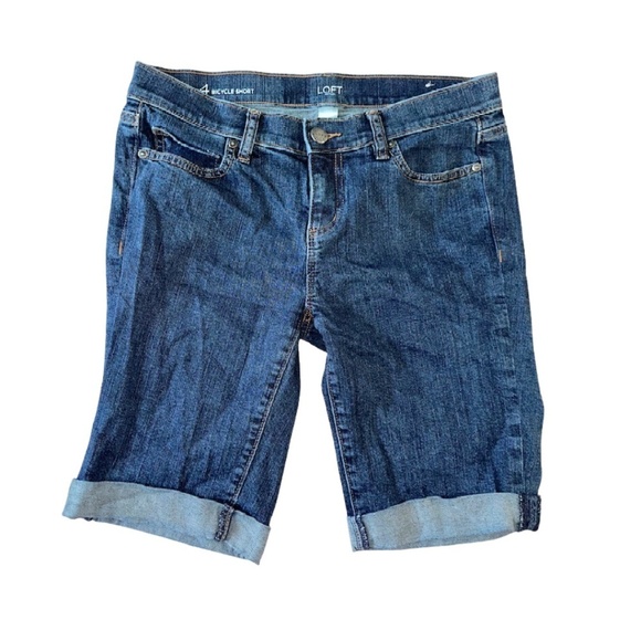Loft Size 4 Bicycle Short Rolled Hem Women Dark Blue Bermuda - Picture 1 of 8